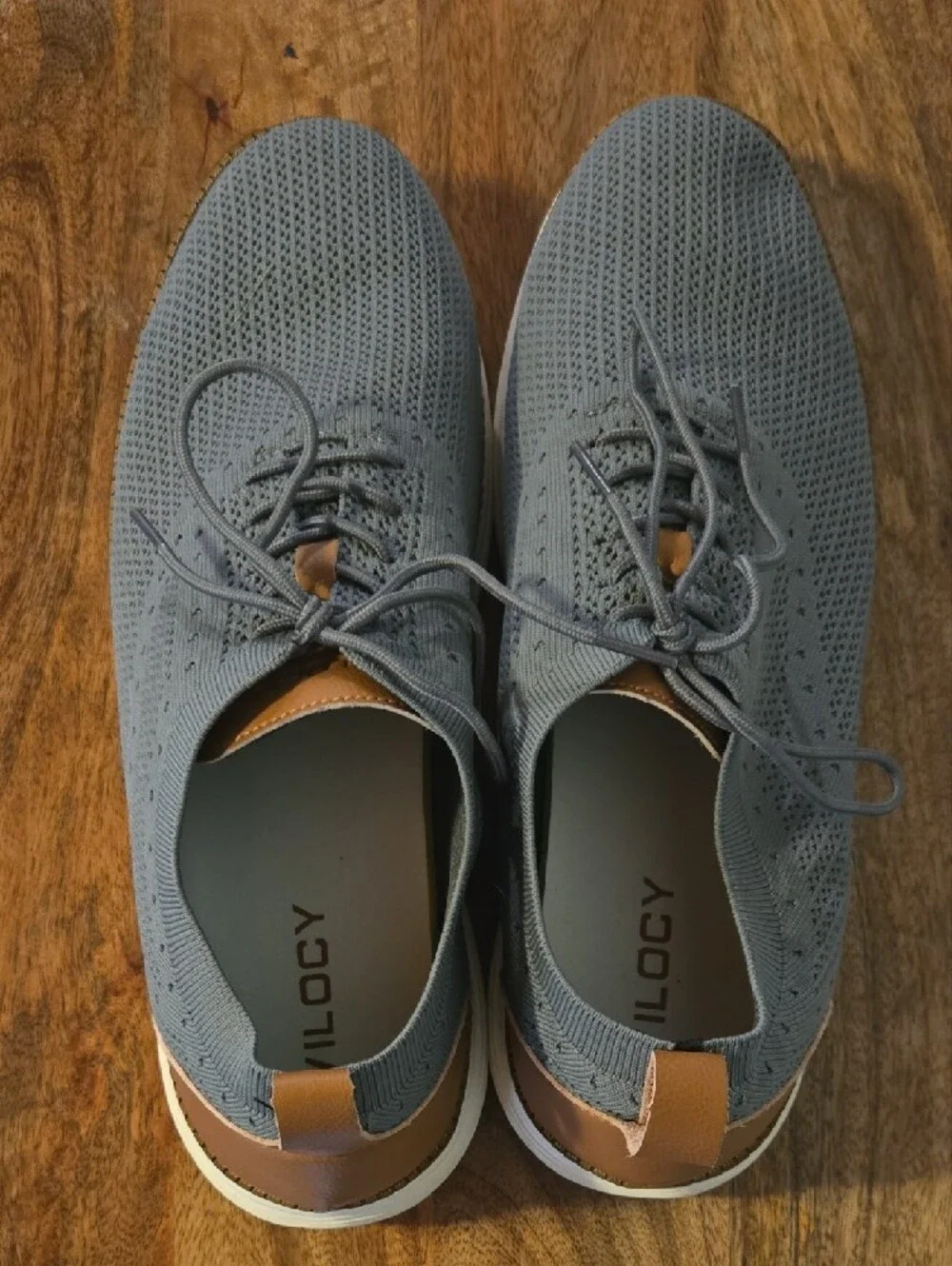 Men's Grey Knit Slip-On Casual Shoes with Tan Accents